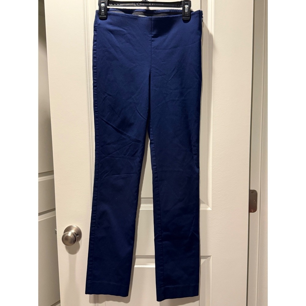 White House Black Market Slim Straight Leg Pants Navy Blue Side Zip Size 4R